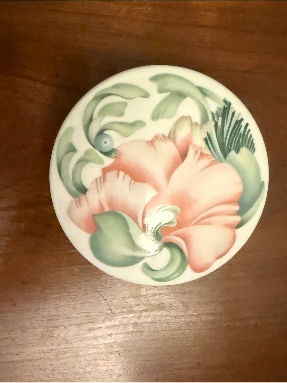 Vintage Limoges France Floral Porcelain Trinket Box - Peach and Green